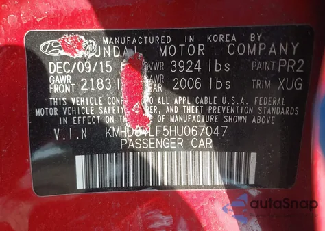 2017 Hyundai Elantra Limited z USA, uszkodzony, nr VIN KMHD84LF5HU067047